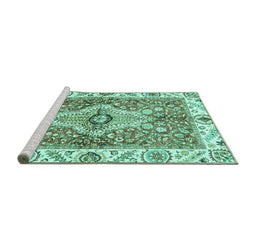Sideview of Machine Washable Abstract Turquoise Modern Area Rugs, wshabs3165turq