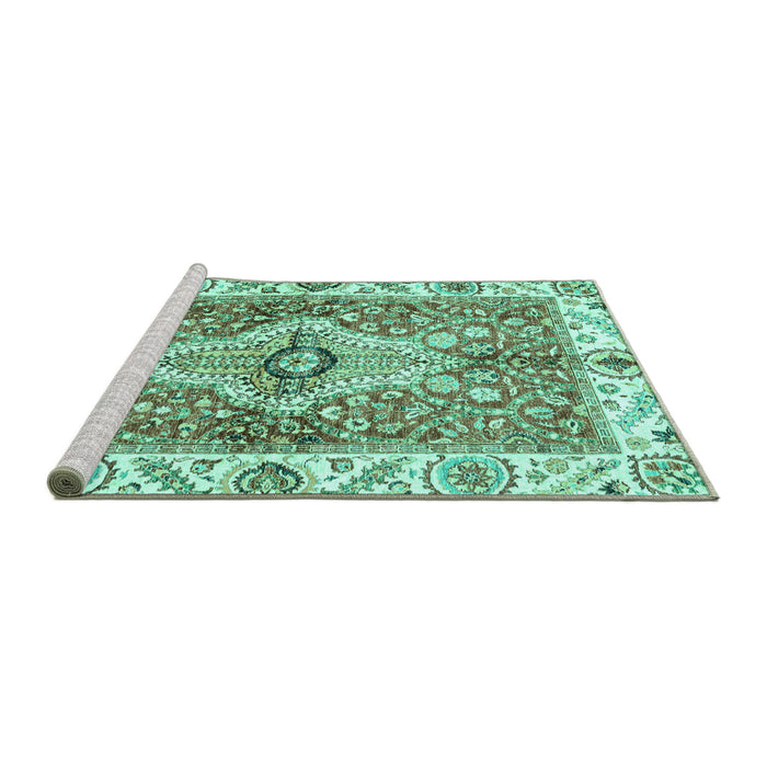 Sideview of Machine Washable Abstract Turquoise Modern Area Rugs, wshabs3165turq