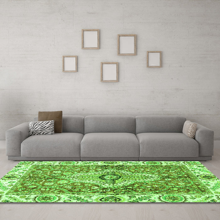 Machine Washable Abstract Green Modern Area Rugs in a Living Room,, wshabs3165grn