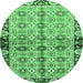 Round Machine Washable Abstract Emerald Green Modern Area Rugs, wshabs3166emgrn