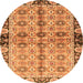 Round Machine Washable Abstract Orange Modern Area Rugs, wshabs3166org