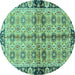 Round Abstract Turquoise Modern Rug, abs3166turq