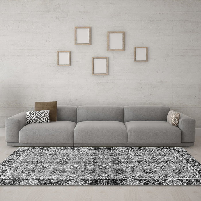 Machine Washable Abstract Gray Modern Rug in a Living Room,, wshabs3166gry
