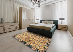 Abstract Chrome Gold Yellow Modern Rug in a Bedroom, abs3166