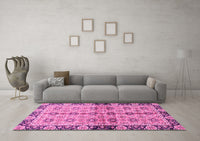 Machine Washable Abstract Pink Modern Rug, wshabs3166pnk