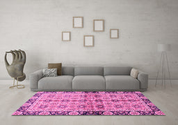 Machine Washable Abstract Pink Modern Rug in a Living Room, wshabs3166pnk