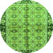 Round Machine Washable Abstract Green Modern Area Rugs, wshabs3166grn