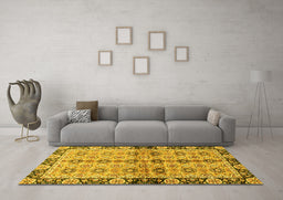 Machine Washable Abstract Yellow Modern Rug in a Living Room, wshabs3166yw