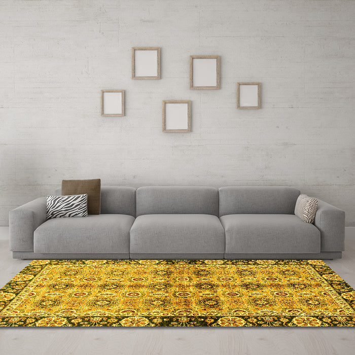 Machine Washable Abstract Yellow Modern Rug in a Living Room, wshabs3166yw