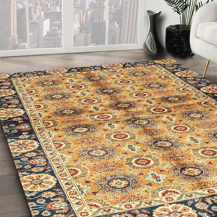 Abstract Chrome Gold Yellow Modern Rug in Family Room, abs3166