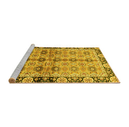 Sideview of Machine Washable Abstract Yellow Modern Rug, wshabs3166yw