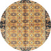 Round Abstract Chrome Gold Yellow Modern Rug, abs3166