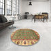 Round Abstract Red Oriental Rug in a Office, abs3167