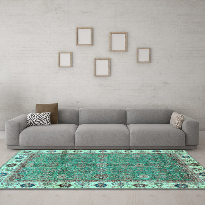 Machine Washable Oriental Light Blue Traditional Rug in a Living Room, wshabs3167lblu