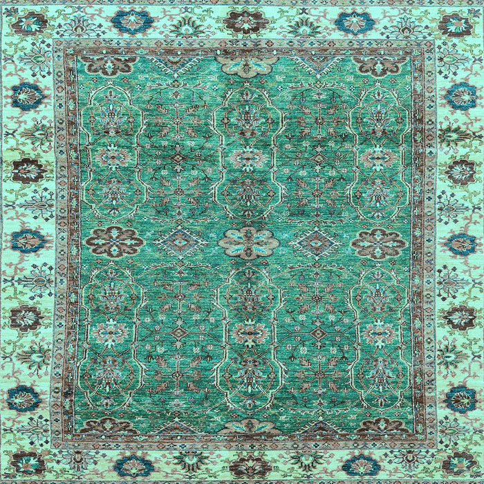 Square Machine Washable Oriental Light Blue Traditional Rug, wshabs3167lblu