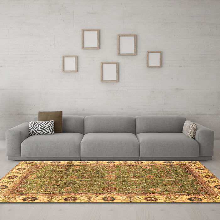 Machine Washable Oriental Brown Traditional Rug in a Living Room,, wshabs3167brn