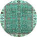 Round Oriental Light Blue Traditional Rug, abs3167lblu