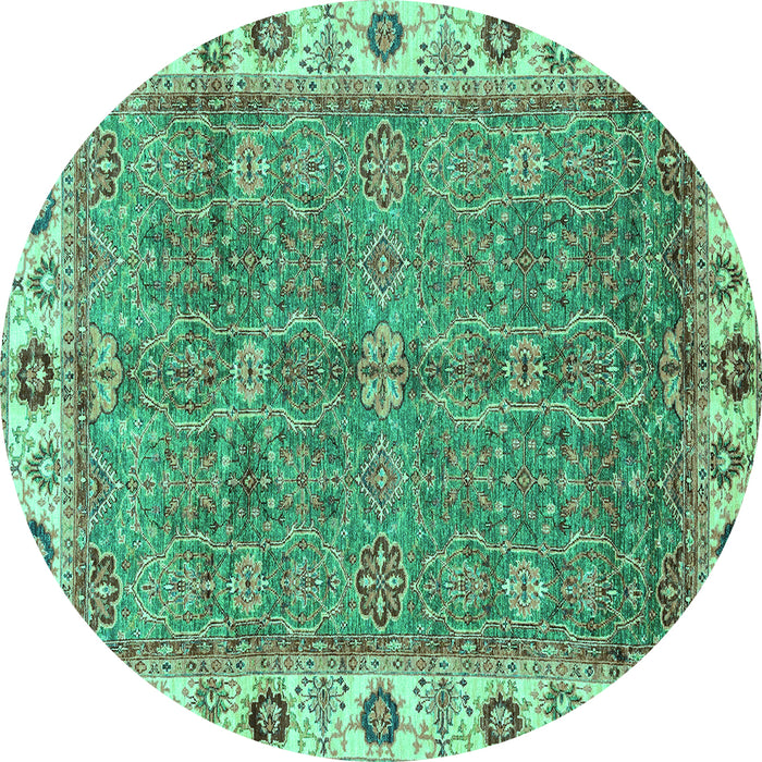 Round Machine Washable Oriental Turquoise Traditional Area Rugs, wshabs3167turq