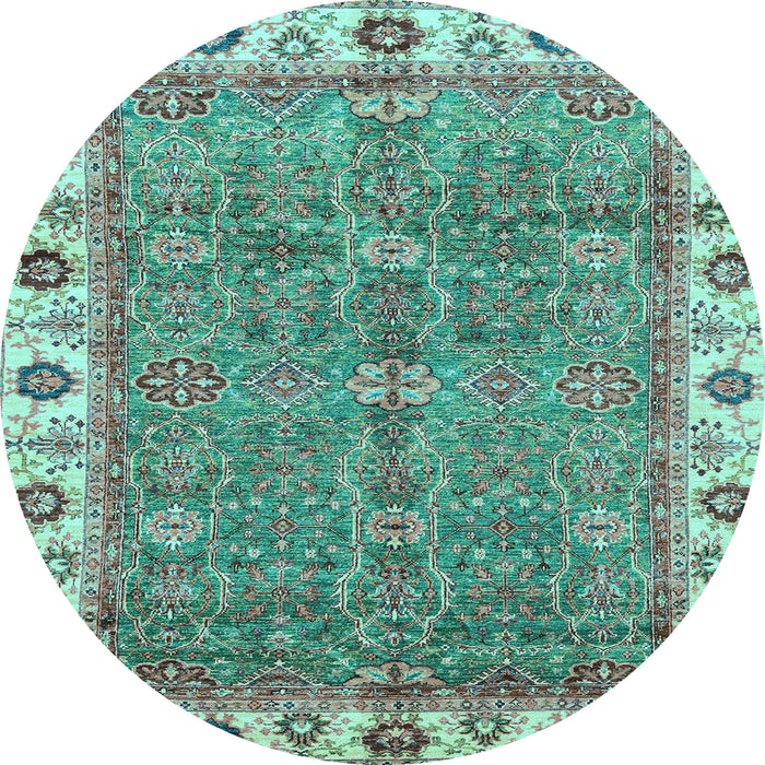 Round Machine Washable Oriental Light Blue Traditional Rug, wshabs3167lblu