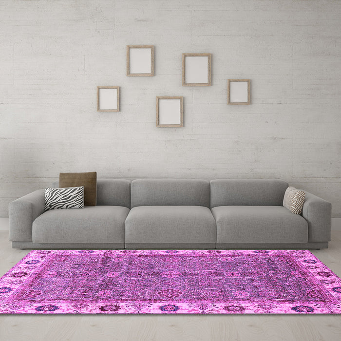 Machine Washable Oriental Purple Traditional Area Rugs in a Living Room, wshabs3167pur