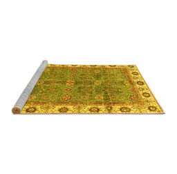 Sideview of Machine Washable Oriental Yellow Traditional Rug, wshabs3167yw