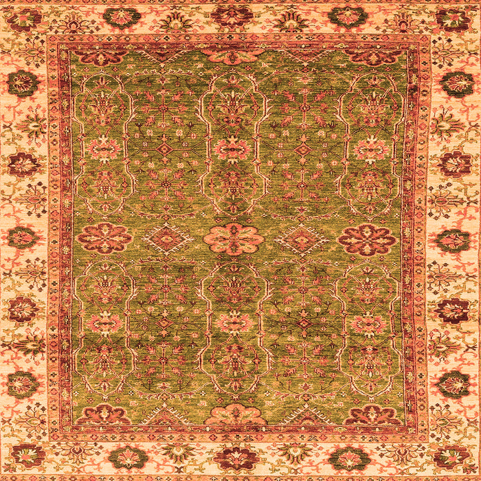 Square Machine Washable Oriental Orange Traditional Area Rugs, wshabs3167org