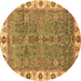 Round Machine Washable Oriental Brown Traditional Rug, wshabs3167brn