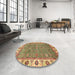 Round Machine Washable Abstract Red Rug in a Office, wshabs3167