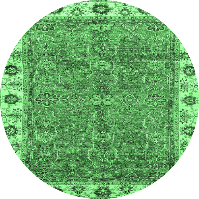 Round Machine Washable Oriental Emerald Green Traditional Area Rugs, wshabs3167emgrn