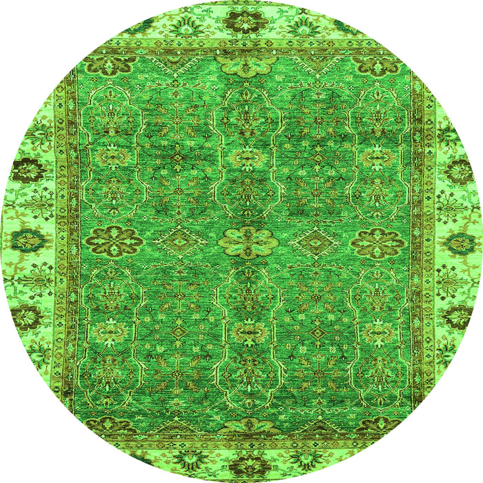 Round Machine Washable Oriental Green Traditional Area Rugs, wshabs3167grn