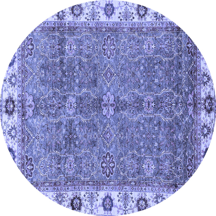 Round Machine Washable Oriental Blue Traditional Rug, wshabs3167blu