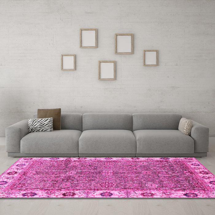 Machine Washable Oriental Pink Traditional Rug in a Living Room, wshabs3167pnk