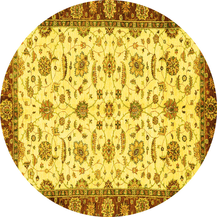 Round Machine Washable Oriental Yellow Traditional Rug, wshabs3168yw