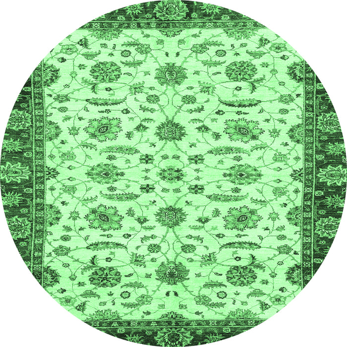 Round Machine Washable Oriental Emerald Green Traditional Area Rugs, wshabs3168emgrn