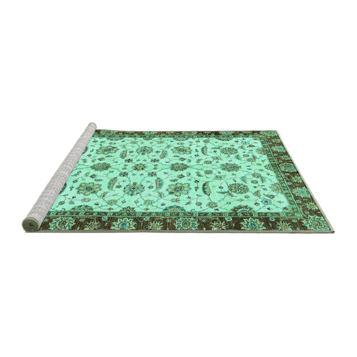 Sideview of Machine Washable Oriental Turquoise Traditional Area Rugs, wshabs3168turq
