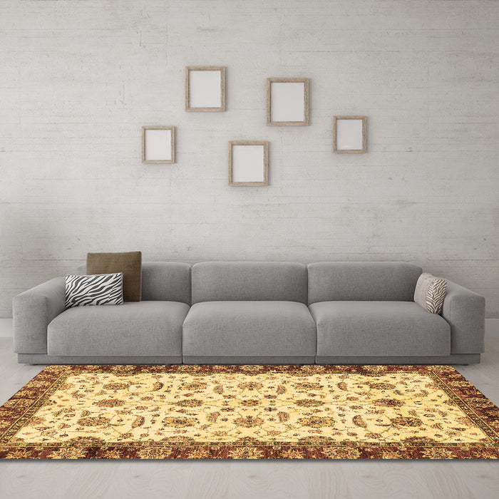 Machine Washable Oriental Brown Traditional Rug in a Living Room,, wshabs3168brn