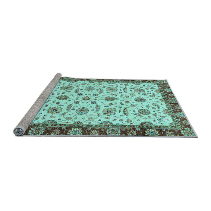 Sideview of Machine Washable Oriental Light Blue Traditional Rug, wshabs3168lblu