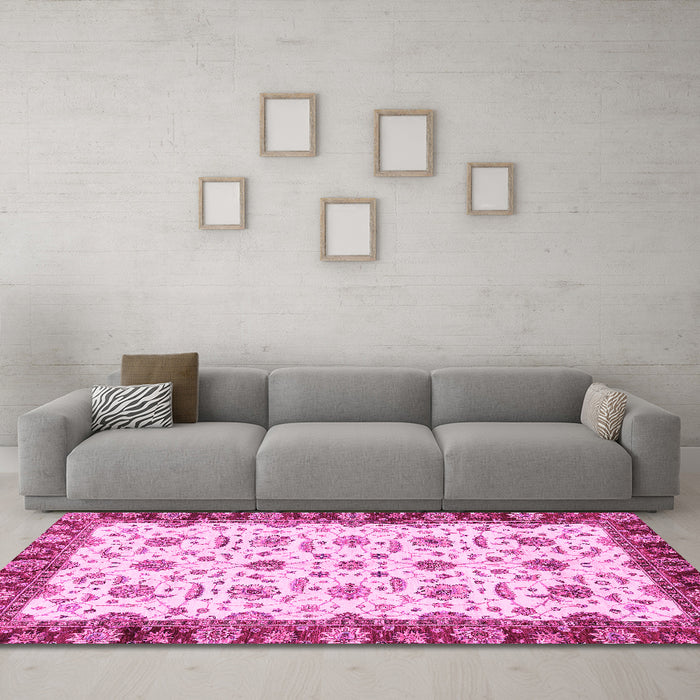 Machine Washable Oriental Pink Traditional Rug in a Living Room, wshabs3168pnk