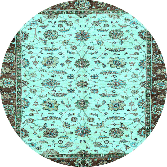 Round Machine Washable Oriental Light Blue Traditional Rug, wshabs3168lblu