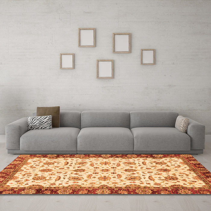 Machine Washable Oriental Orange Traditional Area Rugs in a Living Room, wshabs3168org