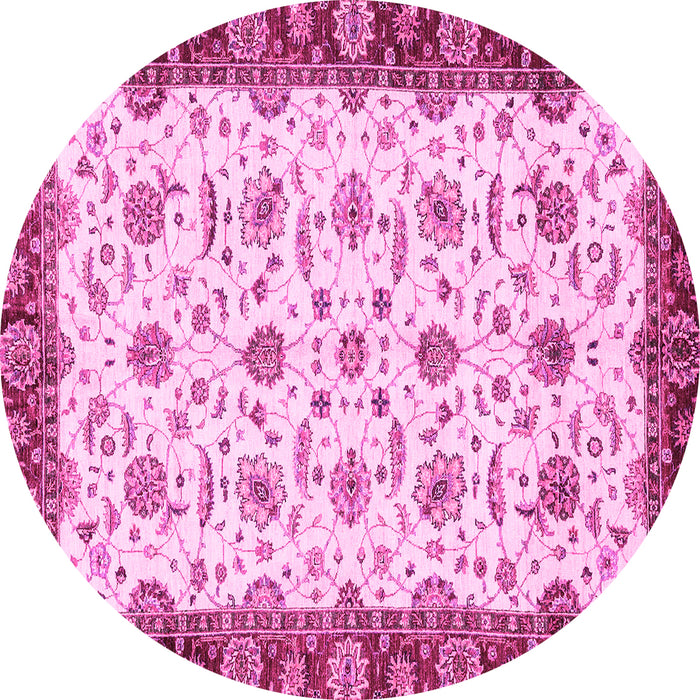 Round Machine Washable Oriental Pink Traditional Rug, wshabs3168pnk