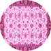 Round Machine Washable Oriental Pink Traditional Rug, wshabs3168pnk