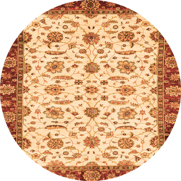 Round Machine Washable Oriental Orange Traditional Area Rugs, wshabs3168org