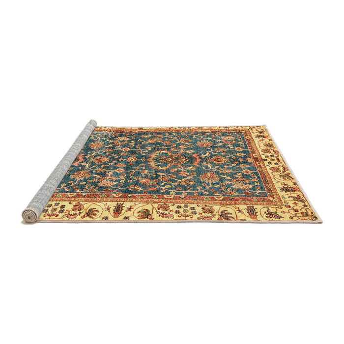 Sideview of Machine Washable Abstract Metallic Gold Rug, wshabs3169