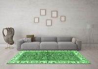 Machine Washable Abstract Emerald Green Modern Rug, wshabs3169emgrn