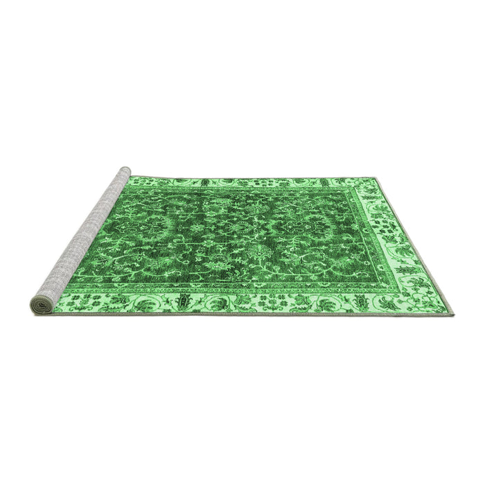 Sideview of Machine Washable Abstract Emerald Green Modern Area Rugs, wshabs3169emgrn