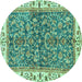 Round Machine Washable Abstract Turquoise Modern Area Rugs, wshabs3169turq