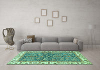 Machine Washable Abstract Turquoise Modern Rug, wshabs3169turq