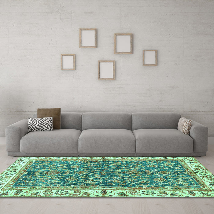 Machine Washable Abstract Turquoise Modern Area Rugs in a Living Room,, wshabs3169turq