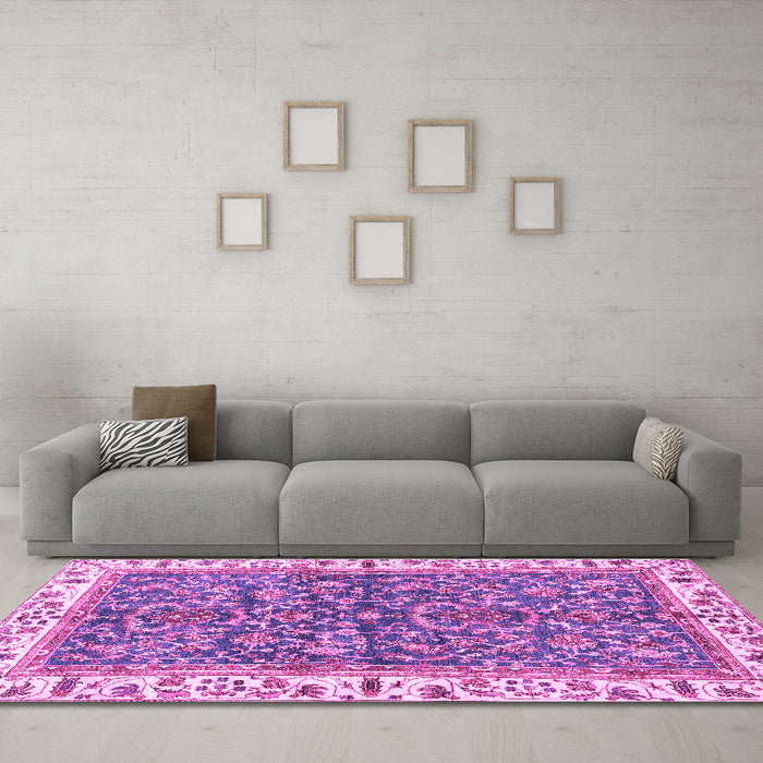 Machine Washable Abstract Purple Modern Area Rugs in a Living Room, wshabs3169pur